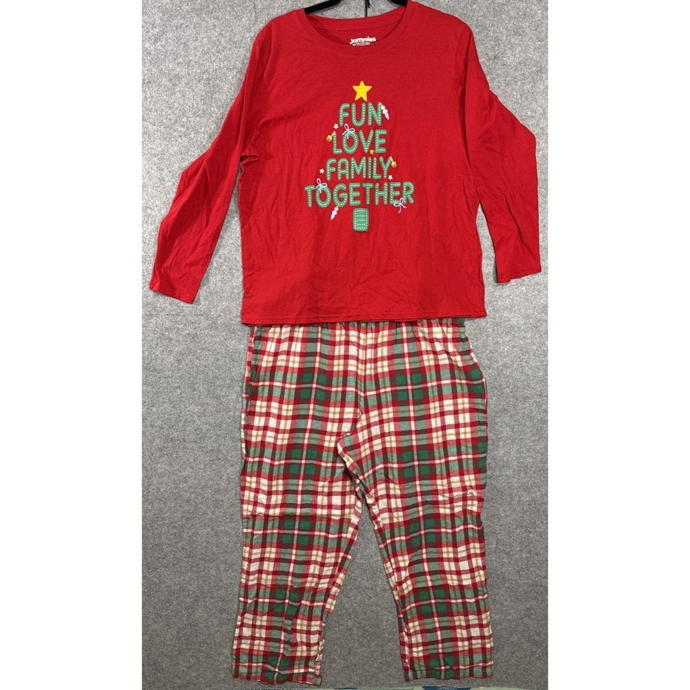 Jammies For Your Families Pajama Set Womens XXL Red Plaid Christmas Tree Graphic